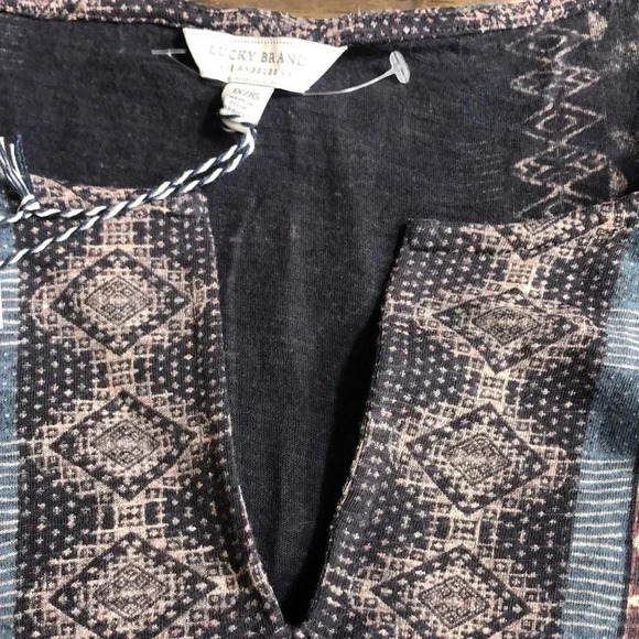 Lucky Brand gray blue red muted Aztec print front tie top 1X New with Tags - Picture 6 of 9